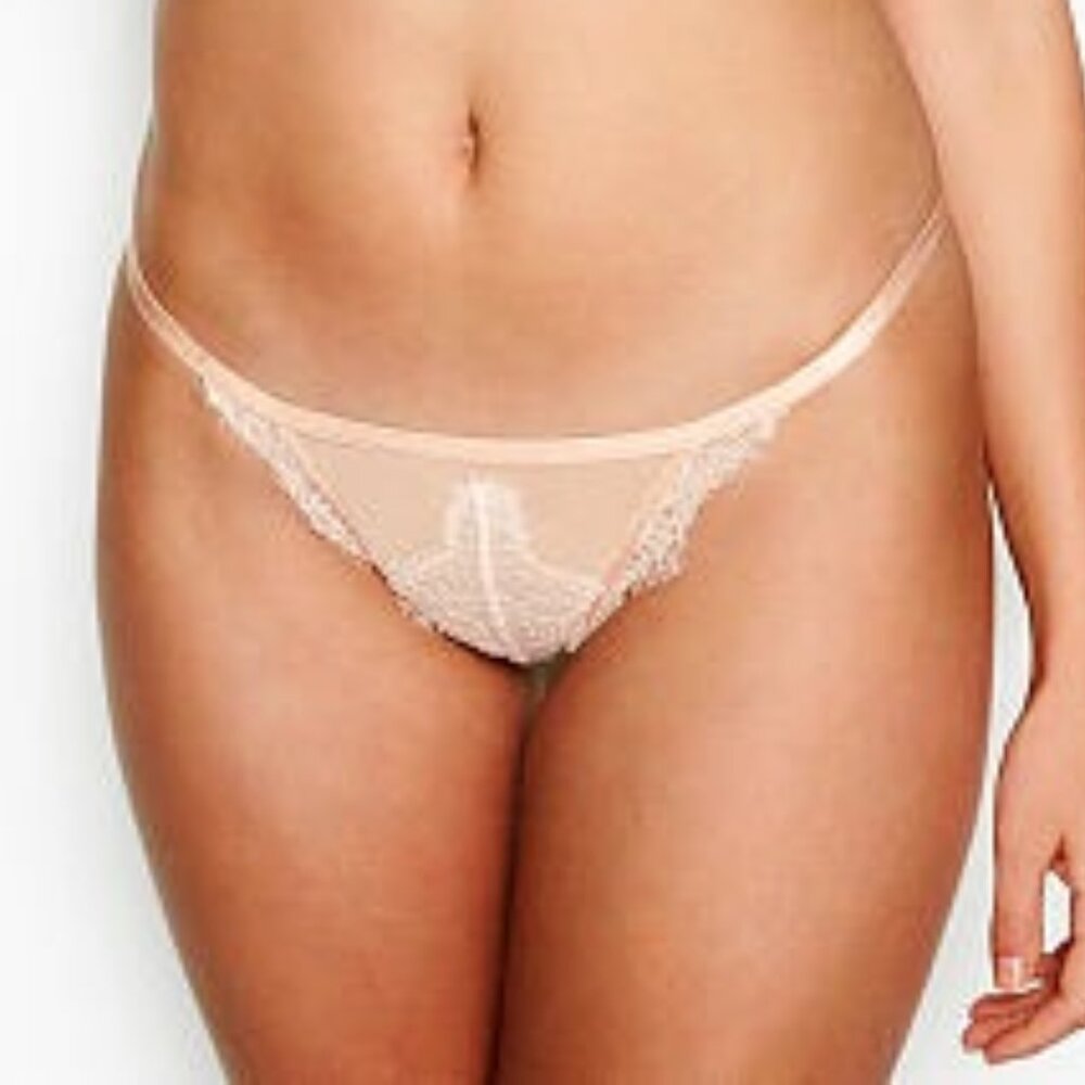 Victoria's Secret Dream angels white lace nude mesh string cheekini panty  XS